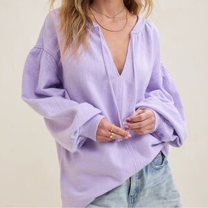 Aerie Lavender V-Neck Balloon Sleeve Top